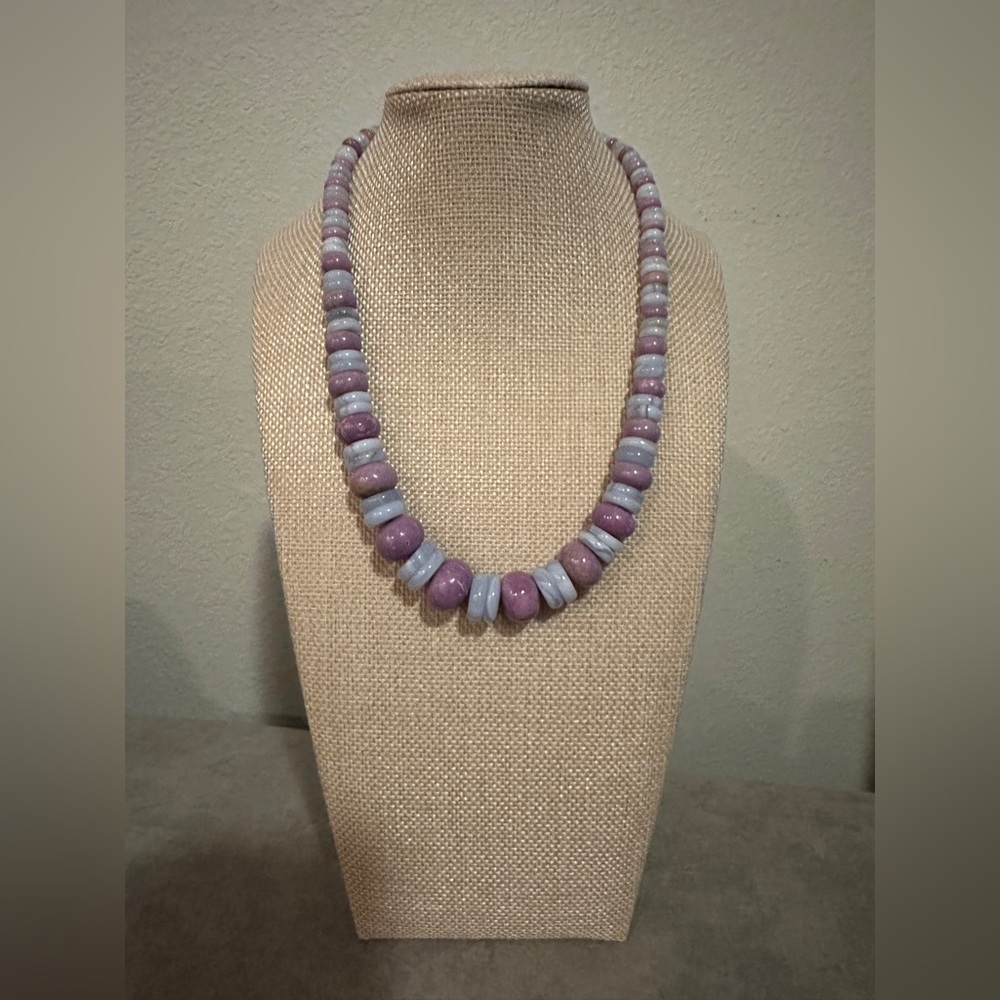 925 Silver 18" Phosphosiderite & Blue Lace Agate Beaded by Jay King